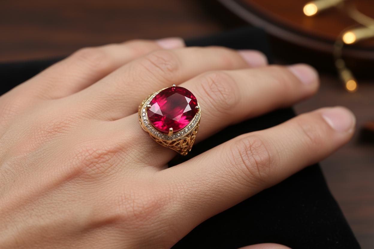 A MAN WEARING RUBI STONE RING